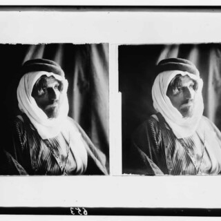 Double portrait of man in traditional headscarf