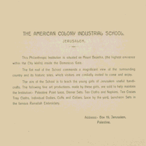American Colony Industrial School informational page