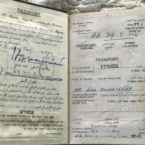 Vintage Palestinian passport pages with stamps